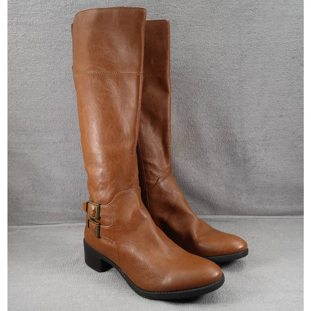 Franco Sarto Shoes Womens 8.5 Joanne Boots Tall Riding Knee High Side Zip Brown